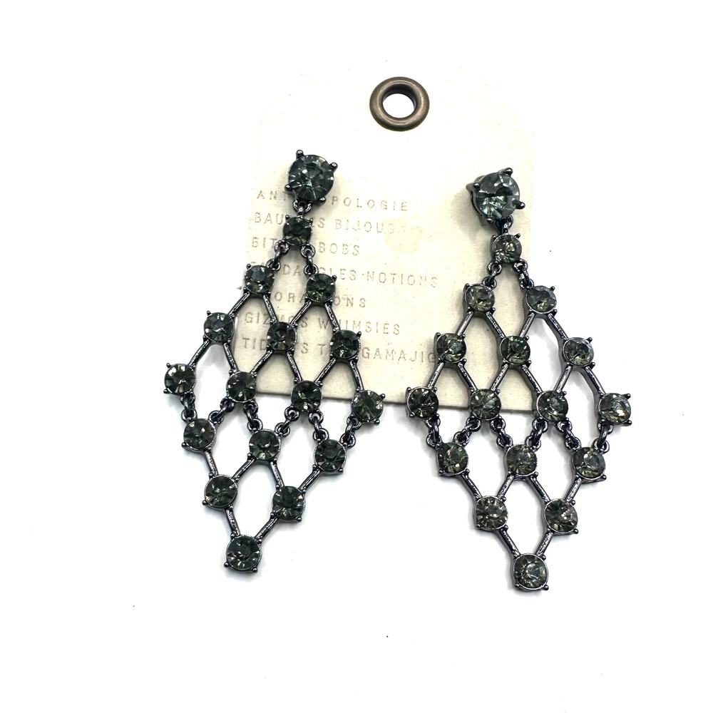 Anthropologie Chandelier Earring NWT Green Black Long Geometric Modern Long $48